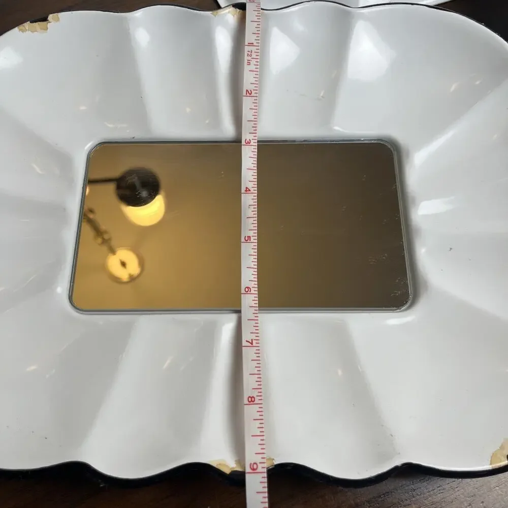 3 Piece White Mirror Set Shabby Chic Distressed Farmhouse Faux-Enamelware Rustic